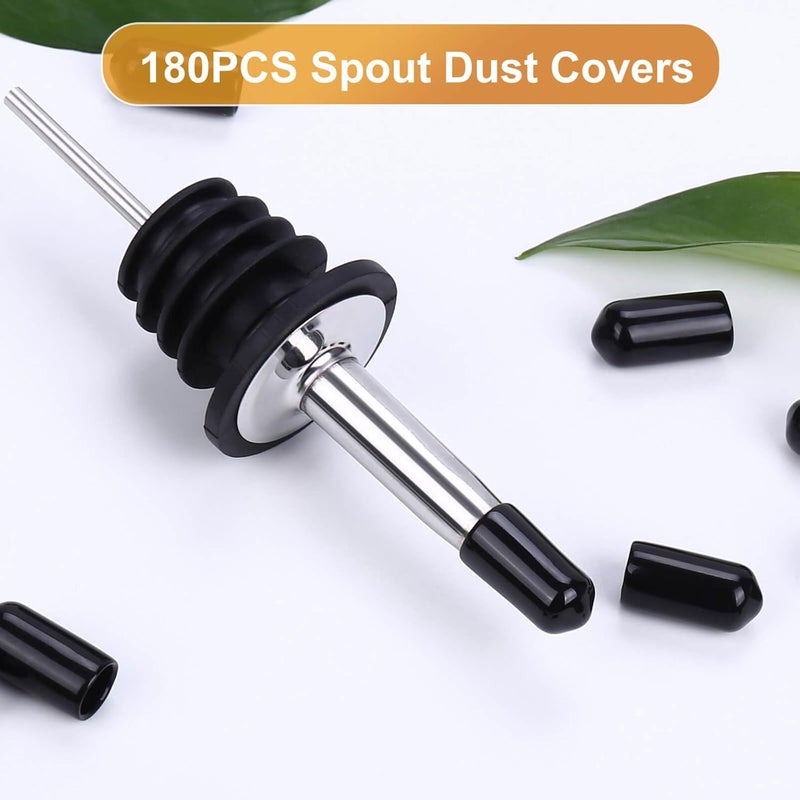 LIFSOBEUT 180PCS Pourers Dust Covers, Pour Spot Caps, Liquor Spout Covers, Olive Oil Liquor Bottle Pour Spout Cover, Black Rubber Pourer Cap,Wine Pourers Cover - Image 2